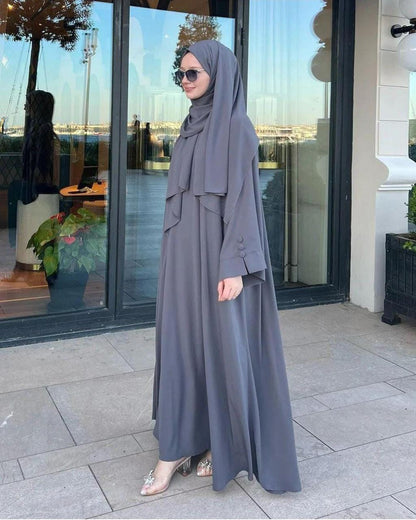 ARABIC ABAYA - GREY WITH STOLLER